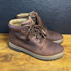 Vintage Timberland Brown Leather Ankle Work Boots Mens Size 8M Lug Sole